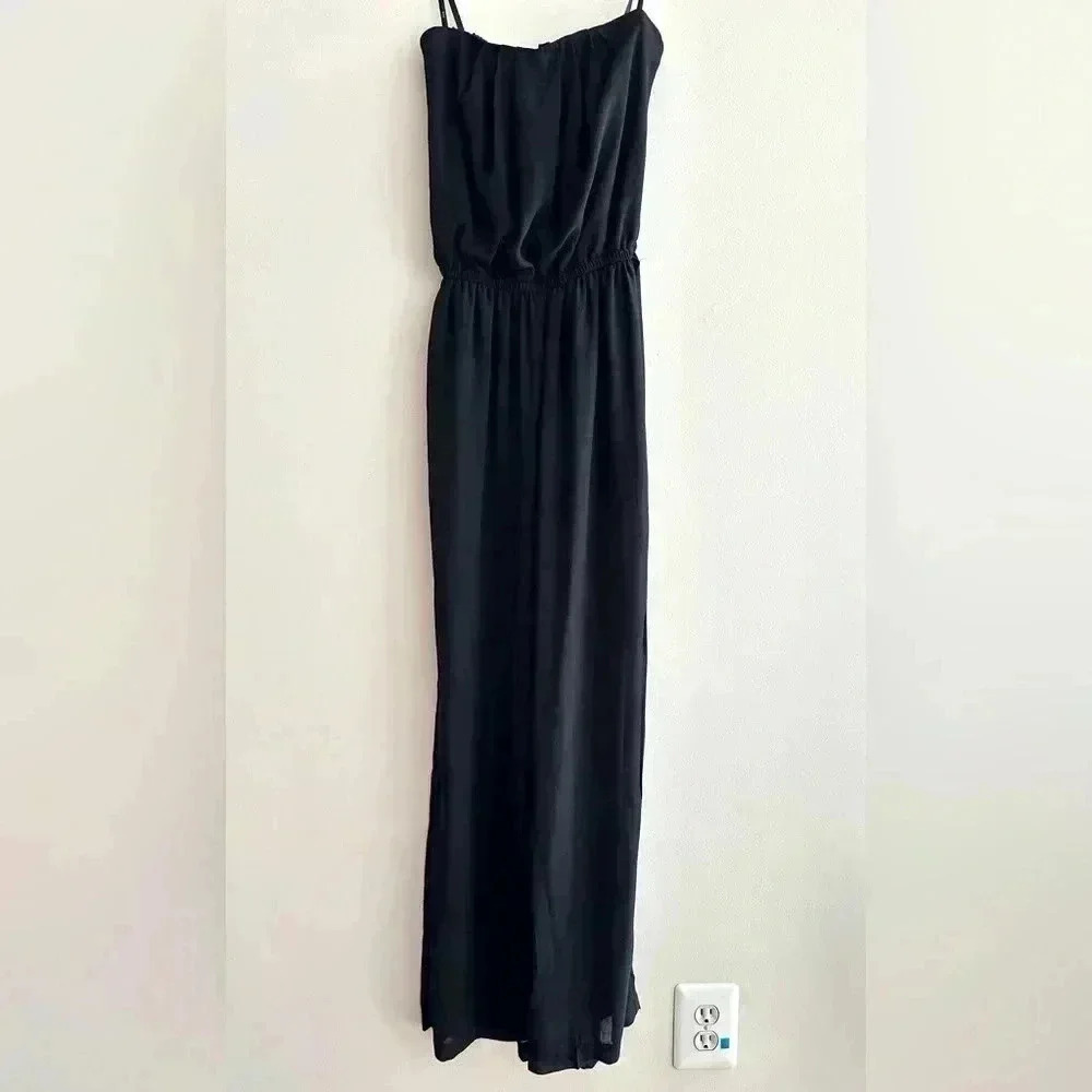 Iris Los Angeles Black Strapless Jumpsuit, Flowy Chiffon Jumpsuit, Size Small